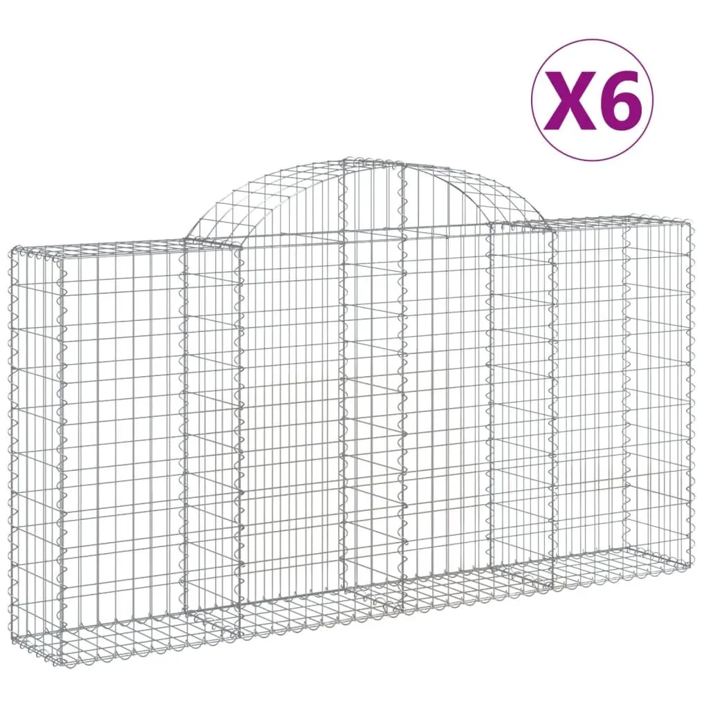 Arched Gabion Baskets Decorative Garden Barrier 200 x 30 x 100/120 cm Silver 6 Piece
