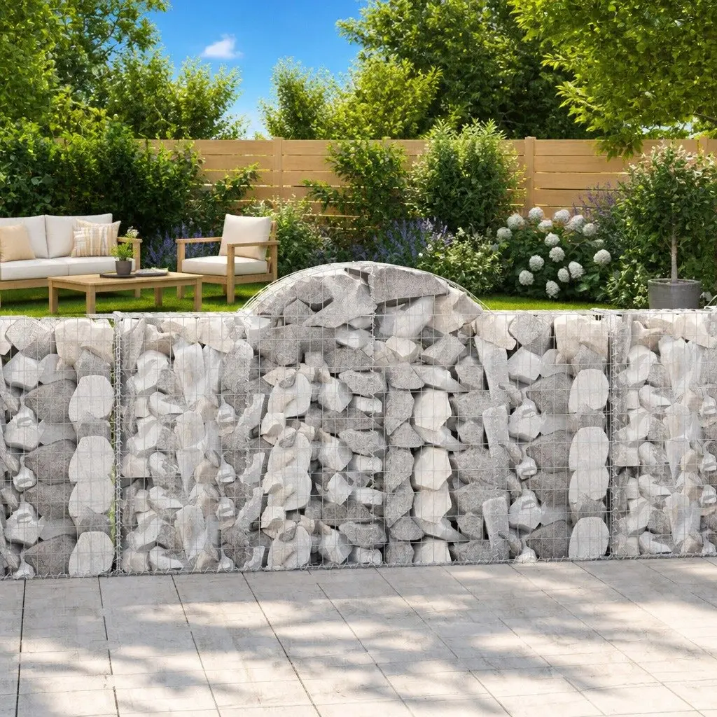 Arched Gabion Baskets Garden Barrier Retaining Wall 200 x 30 x 100120 cm Silver 7 Piece