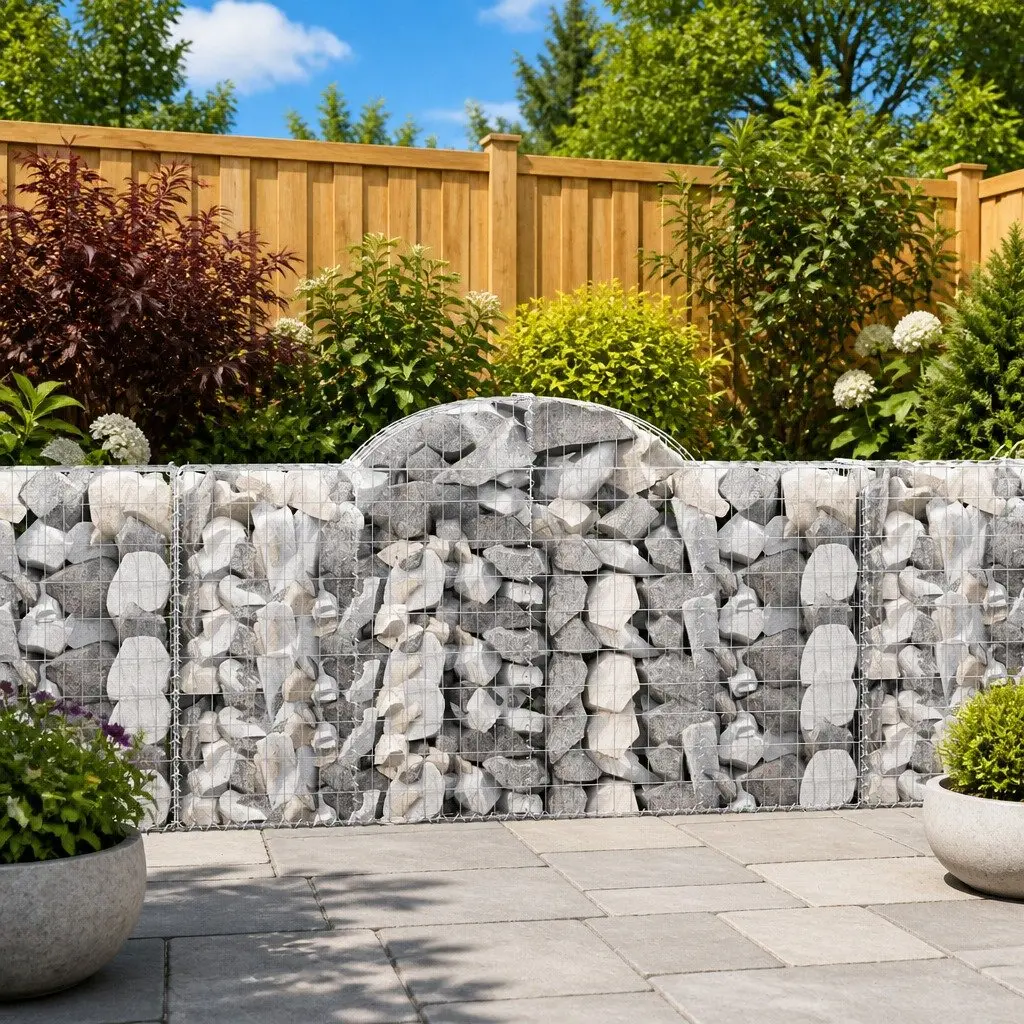 Arched Gabion Baskets Garden Barrier Retaining Wall 200 x 30 x 100/120 cm Silver 8 Piece