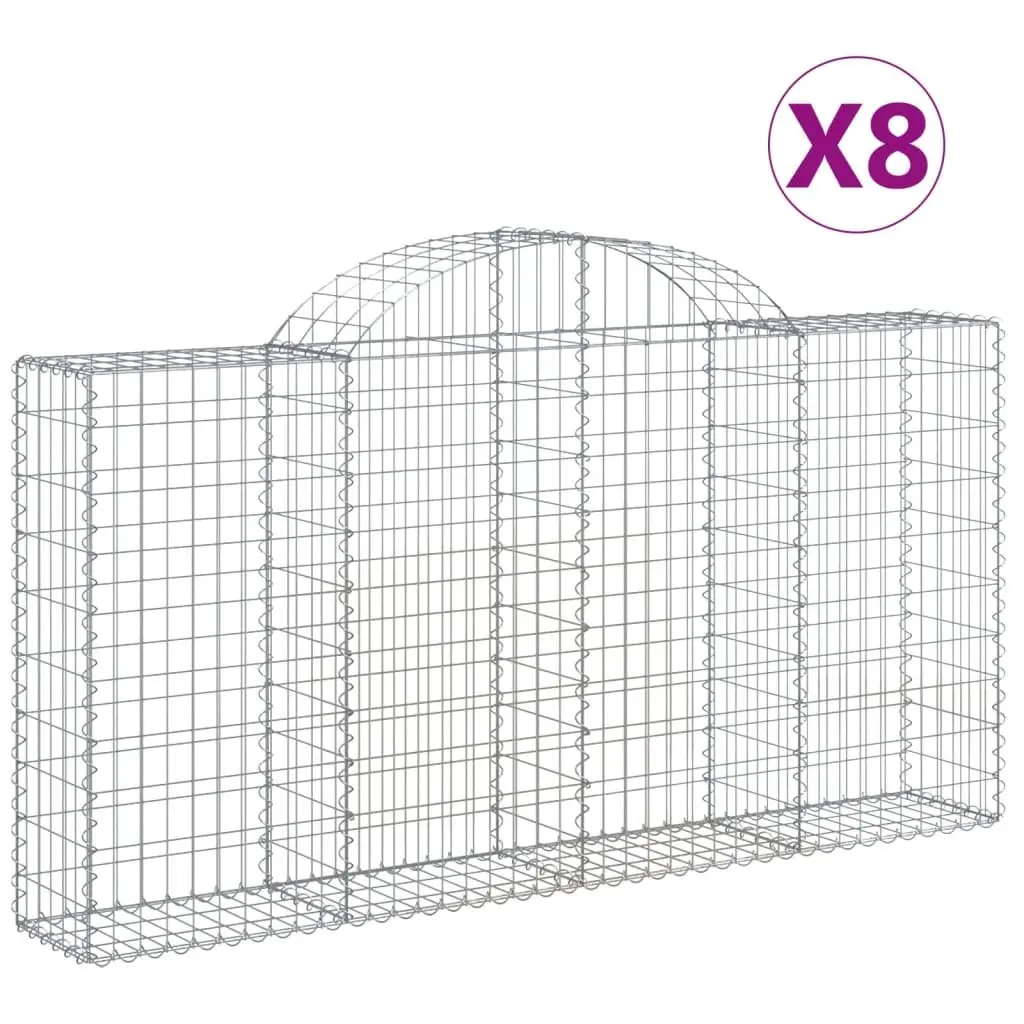 Arched Gabion Baskets Garden Barrier Retaining Wall 200 x 30 x 100/120 cm Silver 8 Piece