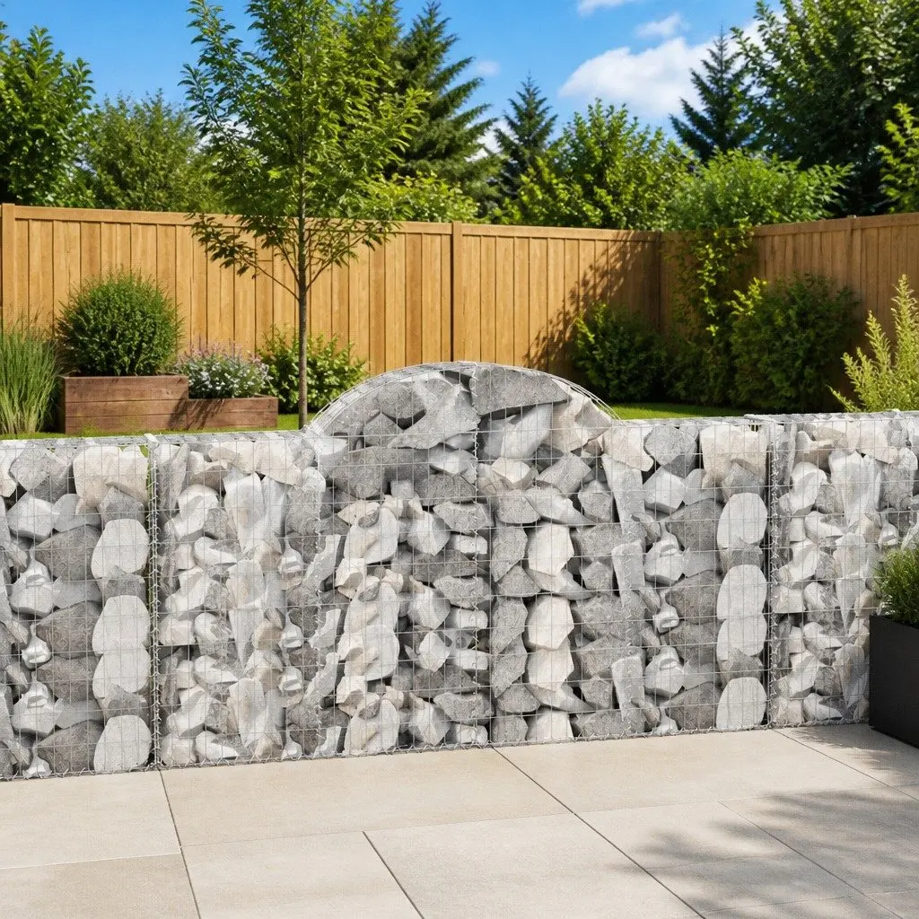 Arched Gabion Baskets Garden Barrier 200 x 30 x 100 120 cm Silver 9 Piece