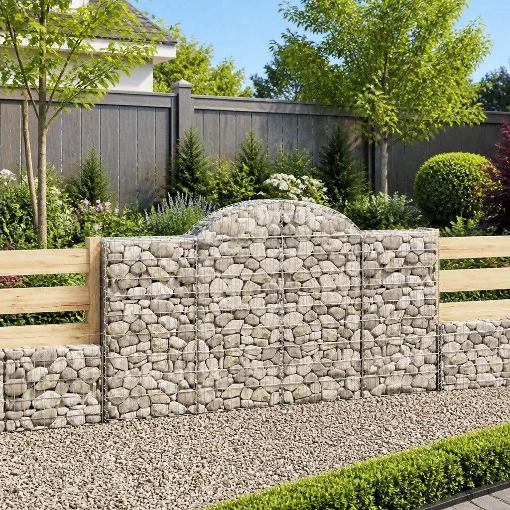 Arched Gabion Baskets Garden Barrier 3 Piece Decorative Retaining Wall Silver