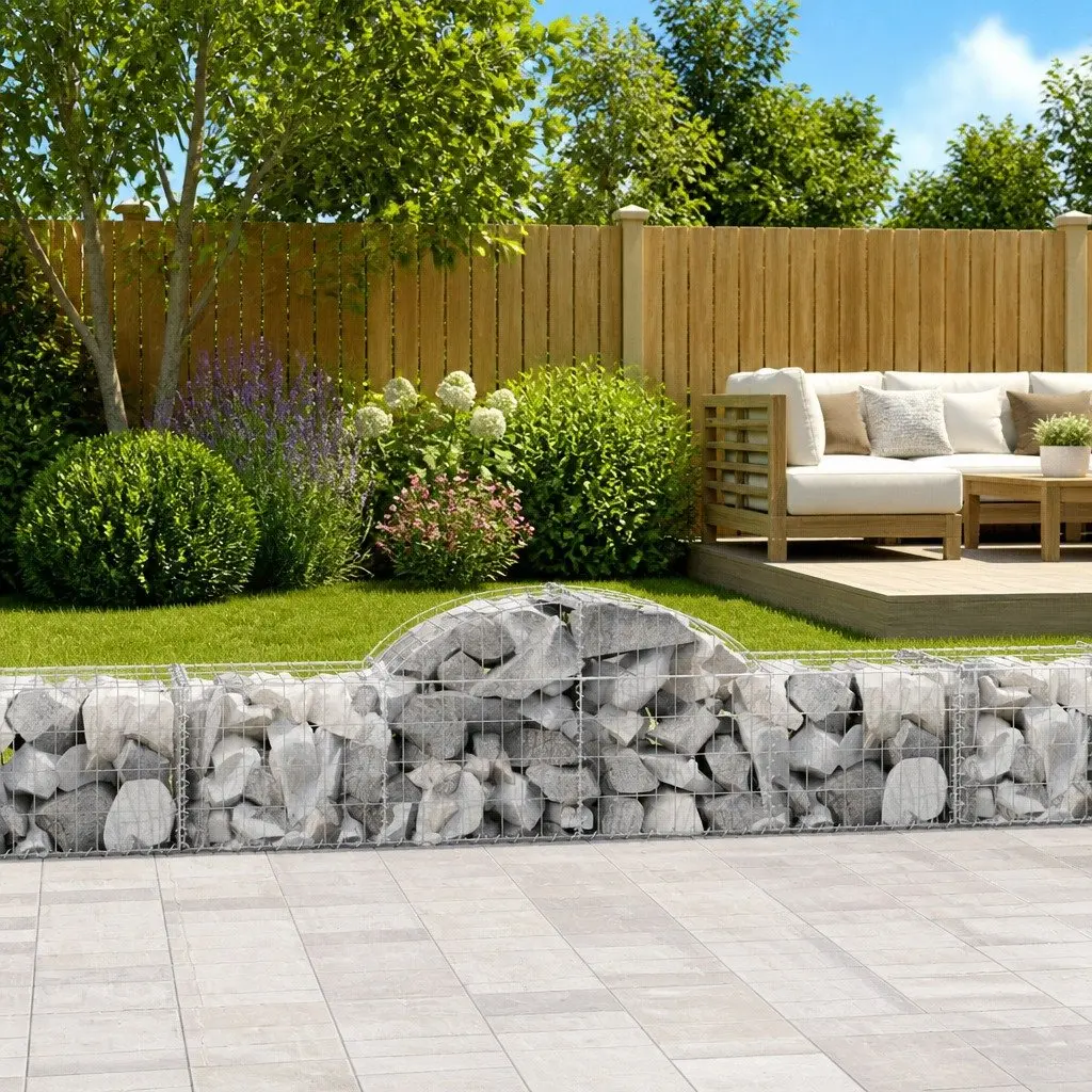 Arched Gabion Baskets Garden Barrier Retaining Wall 200 x 50 x 40/60 cm Silver 4 Piece
