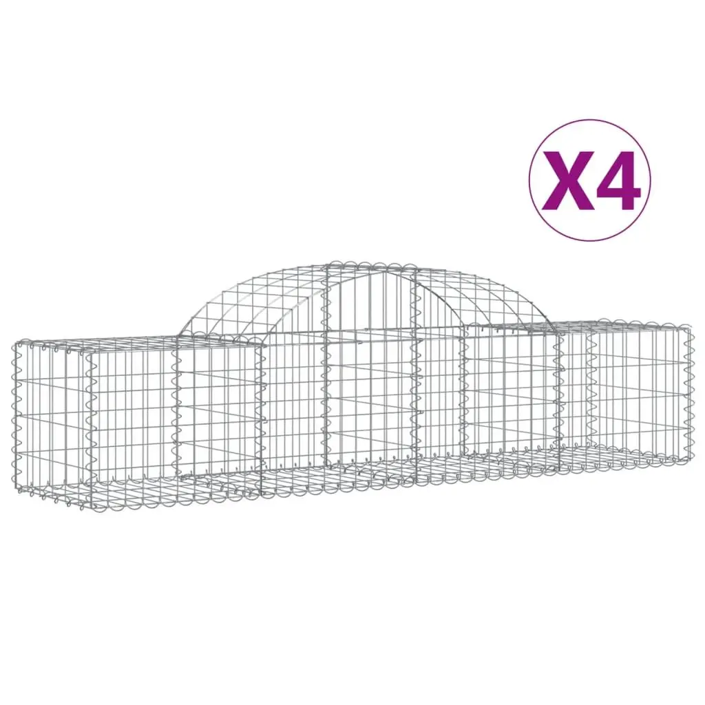 Arched Gabion Baskets Garden Barrier Retaining Wall 200 x 50 x 40/60 cm Silver 4 Piece