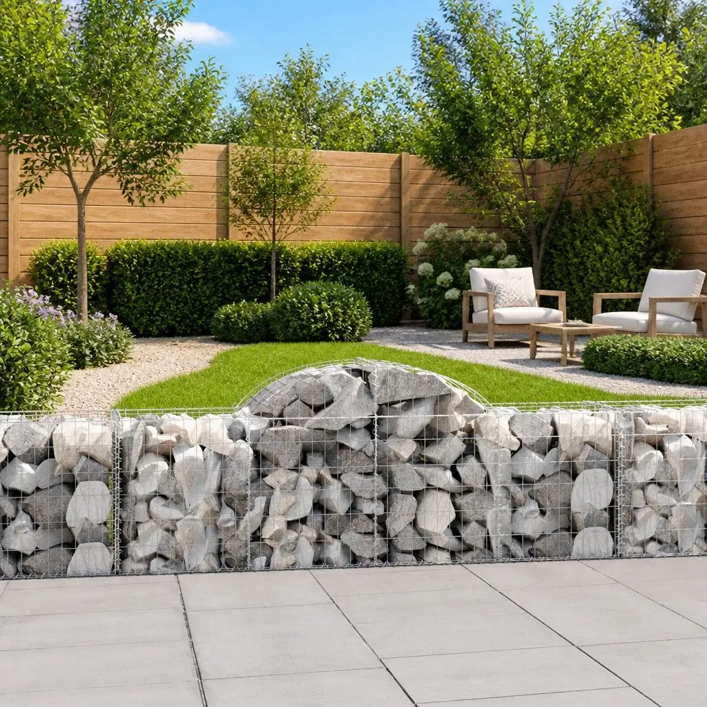 Arched Gabion Baskets Garden Barrier 200 x 50 x 60 80 cm Silver 2 pcs