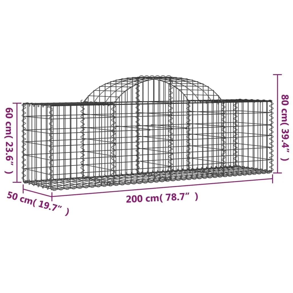 Arched Gabion Baskets Garden Barrier 200 x 50 x 60 80 cm Silver 2 pcs