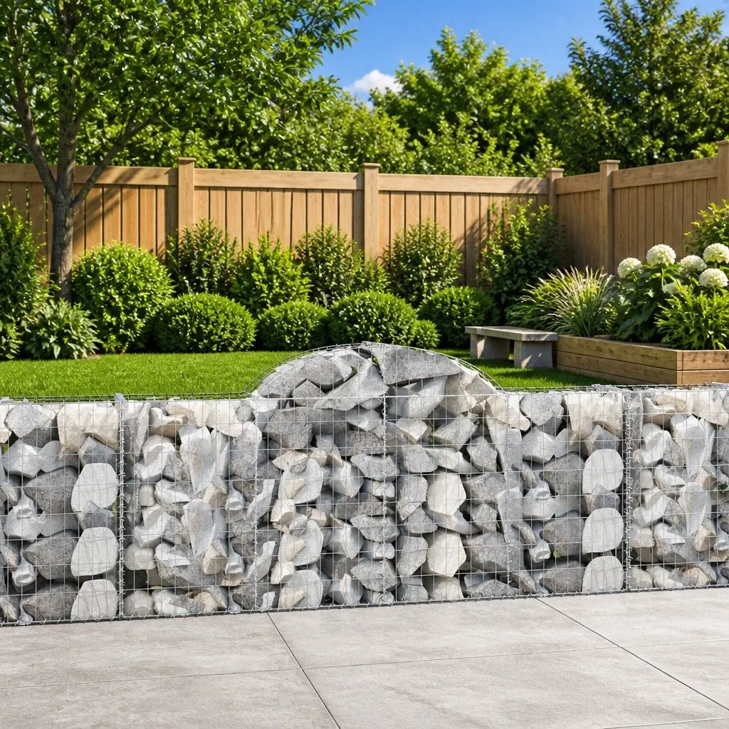 Arched Gabion Baskets Garden Decorative Retaining Wall Barriers 200 x 50 x 80/100 cm Silver 2 Piece