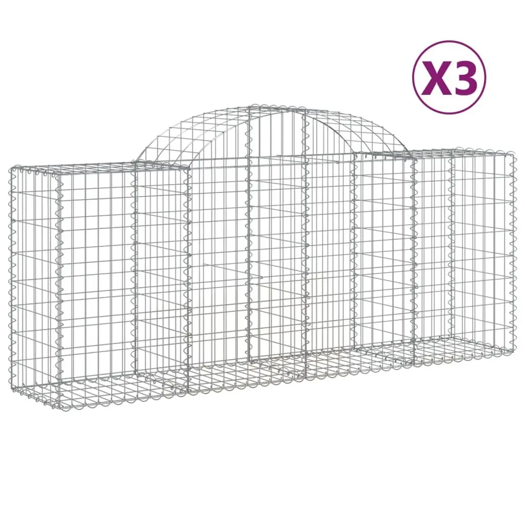 Arched Gabion Baskets Garden Barrier 200 x 50 x 80 cm Silver 3 Piece