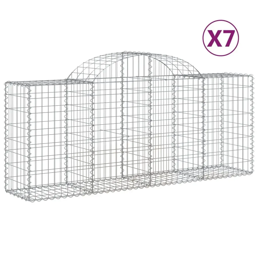 Arched Gabion Baskets Garden Barrier Decorative Retaining Wall 200 x 50 x 80/100 cm Silver 7 Piece