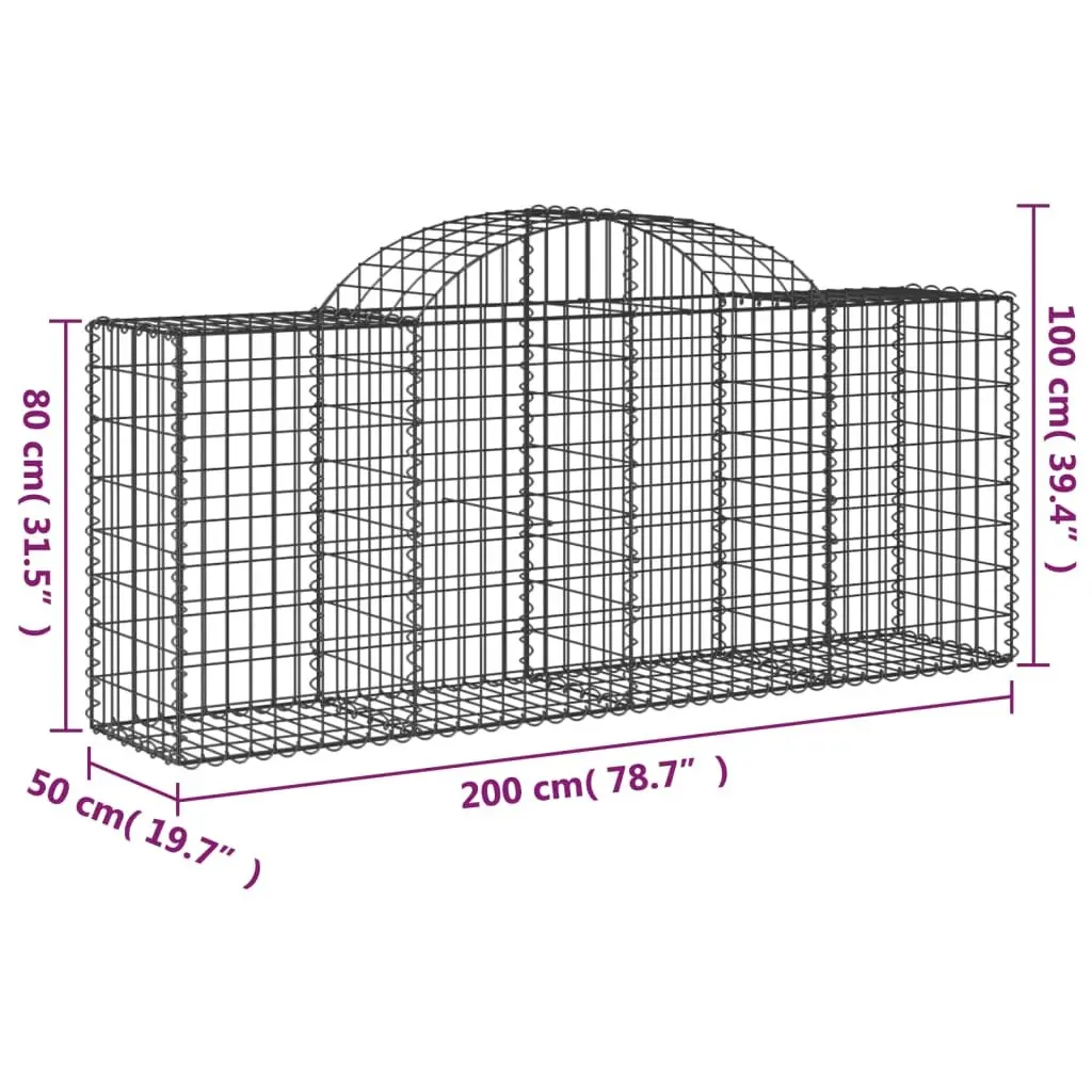 Arched Gabion Baskets Garden Barrier Decorative Retaining Wall 200 x 50 x 80/100 cm Silver 7 Piece