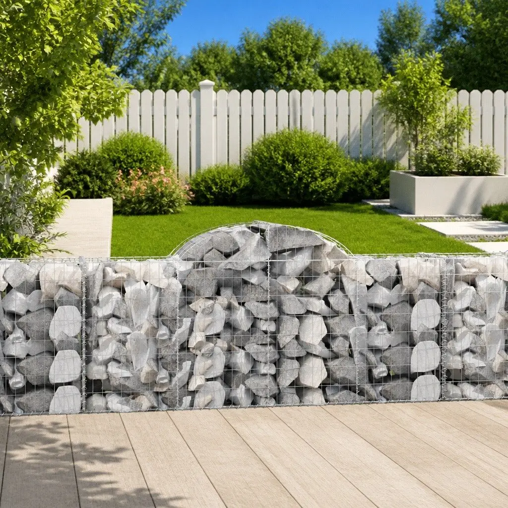 Arched Gabion Baskets Garden Barrier Retaining Wall 200 x 50 x 80/100 cm Silver 8 Piece