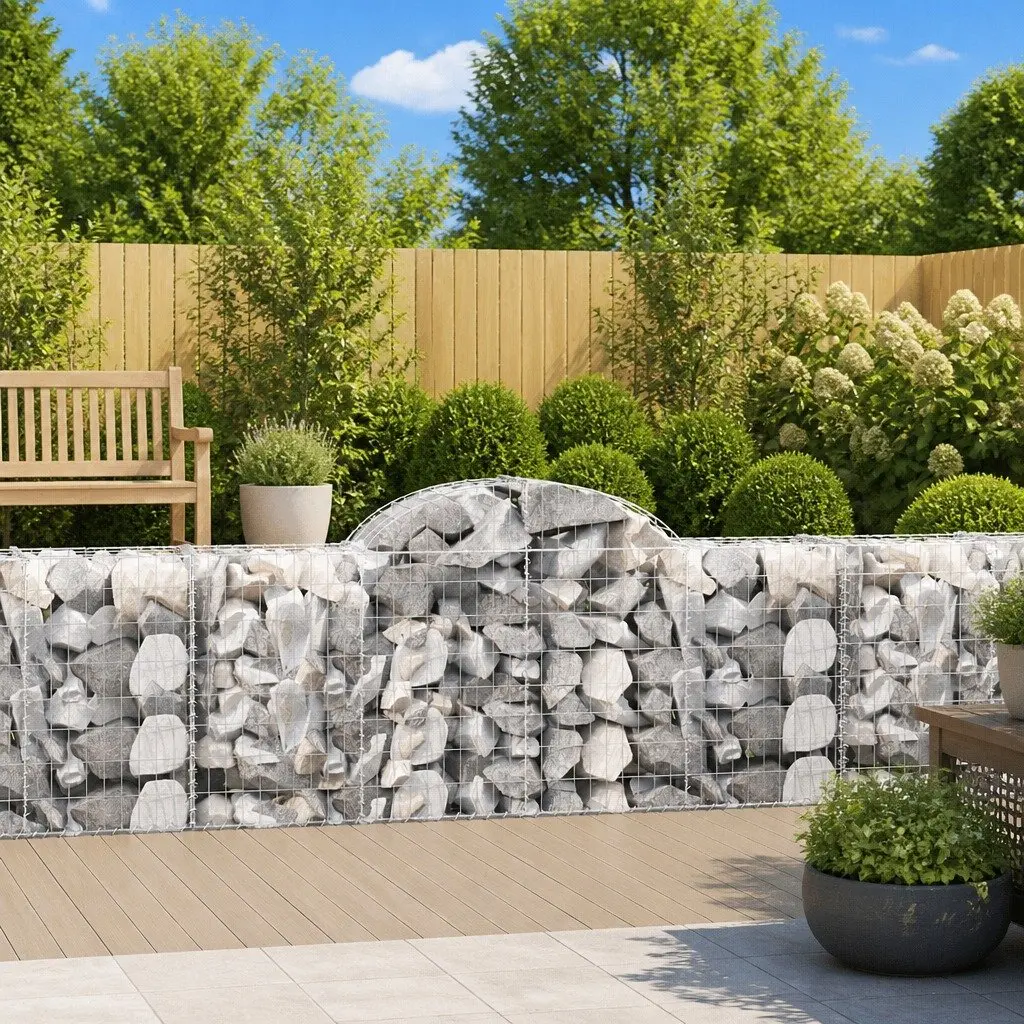 Arched Gabion Baskets Garden Barrier Retaining Wall 200 x 50 x 80/100 cm Silver 10 Piece