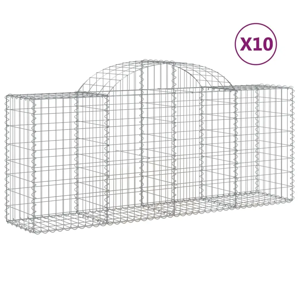Arched Gabion Baskets Garden Barrier Retaining Wall 200 x 50 x 80/100 cm Silver 10 Piece