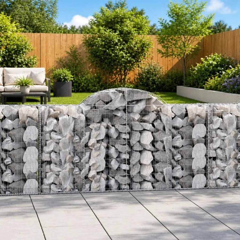 Arched Gabion Baskets Garden Barrier 200 x 50 x 100120 cm Silver 2 Piece