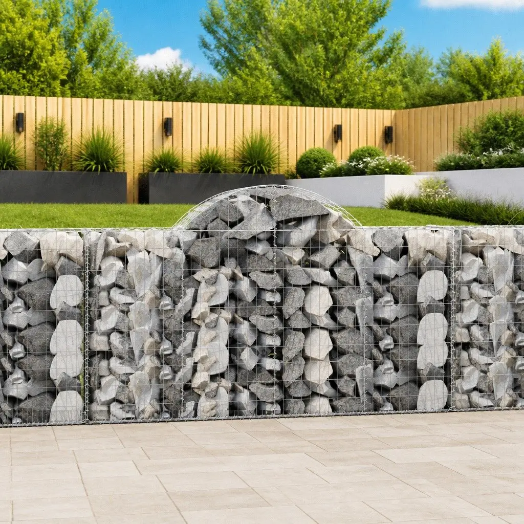 Arched Gabion Baskets Garden Decorative Retaining Wall Barrier 200x50x100120cm Silver 3 Piece