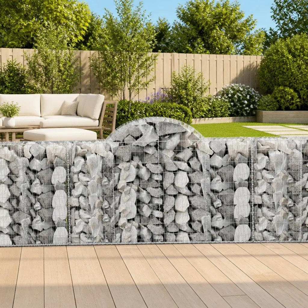 Arched Gabion Baskets Garden Barrier 200x50x100120cm Silver 5 Piece