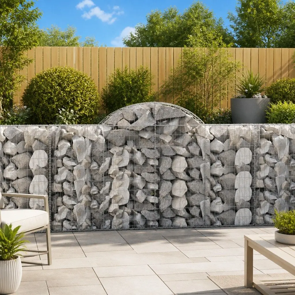 Arched Gabion Baskets Garden Retaining Wall Decorative Barrier Silver 200x50x100120cm 8 Piece