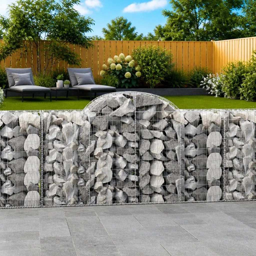 Arched Gabion Baskets Garden Barrier Retaining Wall 200x50x100cm Silver 9 Piece