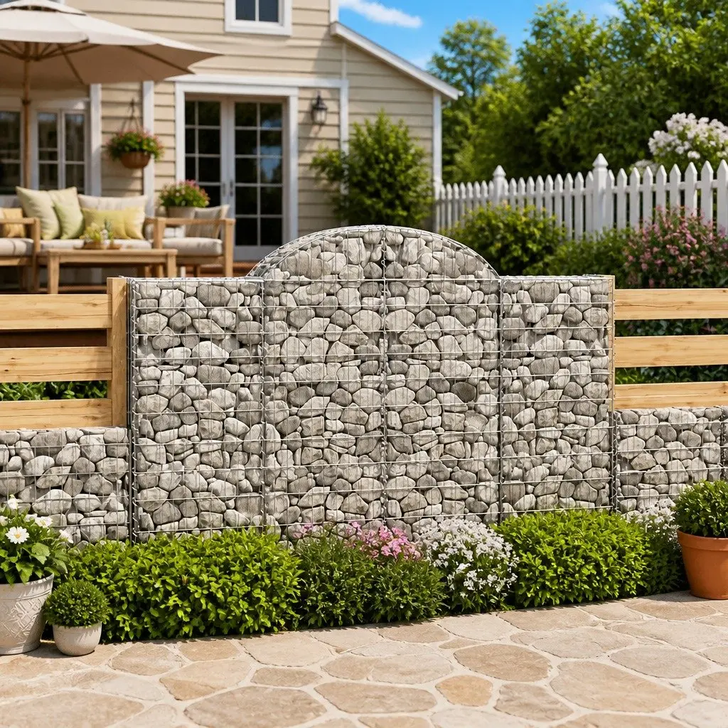 Arched Gabion Baskets Garden Barrier Retaining Wall 200 x 50 x 120140 cm Silver 2 Piece