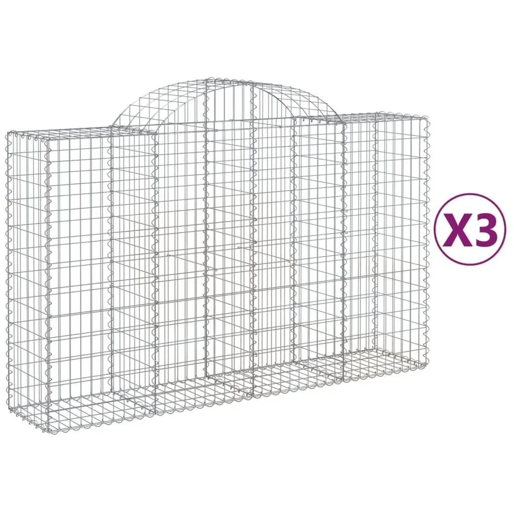 Arched Gabion Baskets Garden Barrier 3 pcs Outdoor Decorative Silver 200 x 50 x 120/140 cm