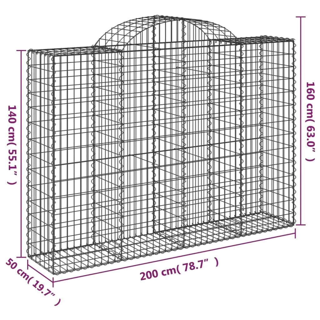 Gabion Baskets Arched Garden Retaining Wall Barrier 200 x 50 x 140/160 cm Silver 2 pcs
