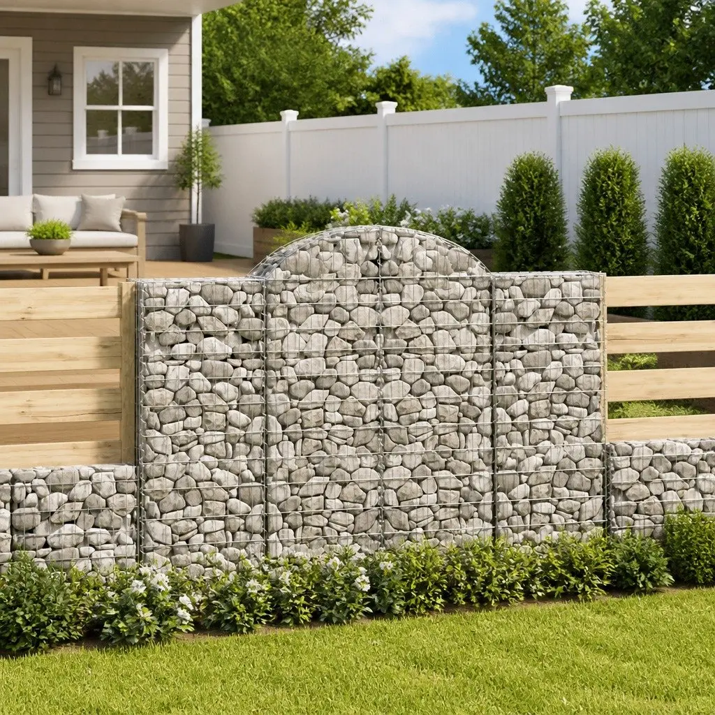 Arched Gabion Baskets Decorative Garden Barrier 200 x 50 x 140-160 cm Silver 3 Piece