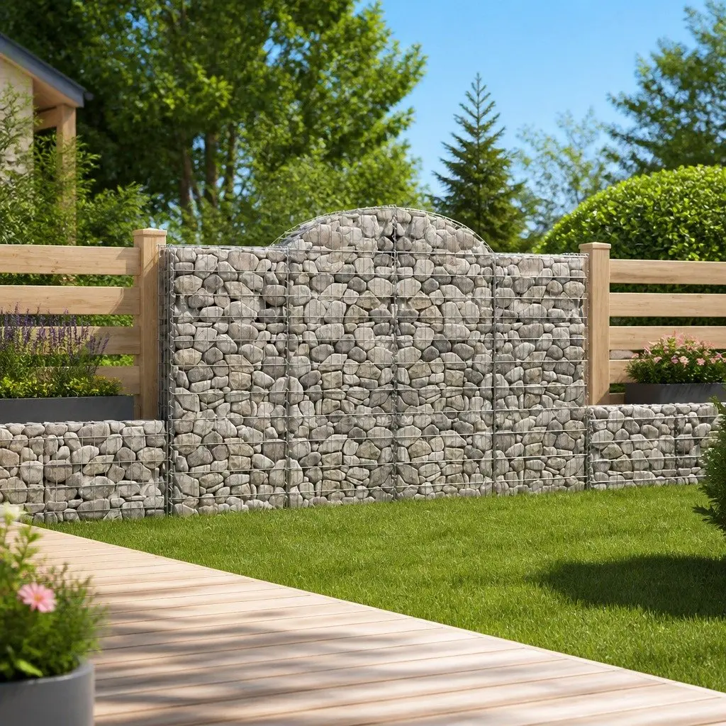 Arched Gabion Baskets Garden Decorative Retaining Wall 200 x 50 x 140160 cm Silver 4 Piece