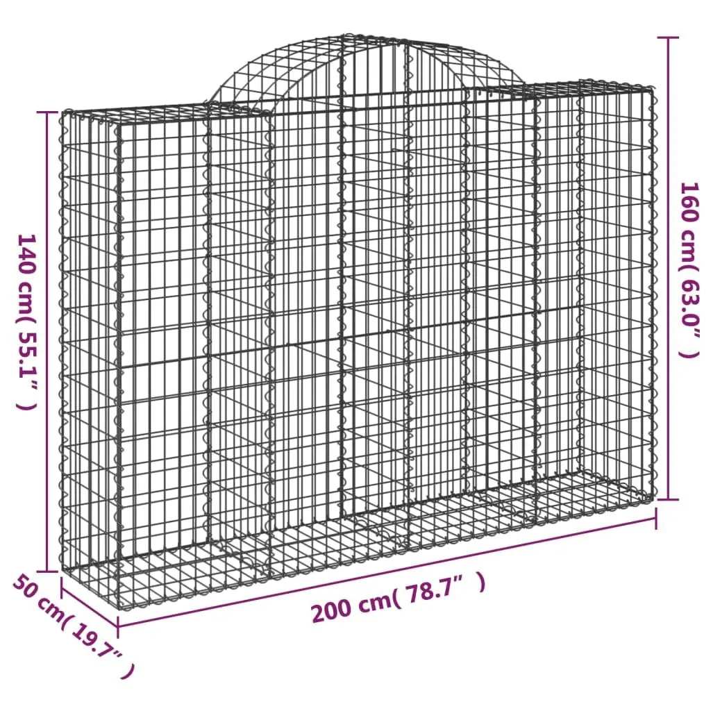 Arched Gabion Baskets Garden Decorative Retaining Wall 200 x 50 x 140160 cm Silver 4 Piece