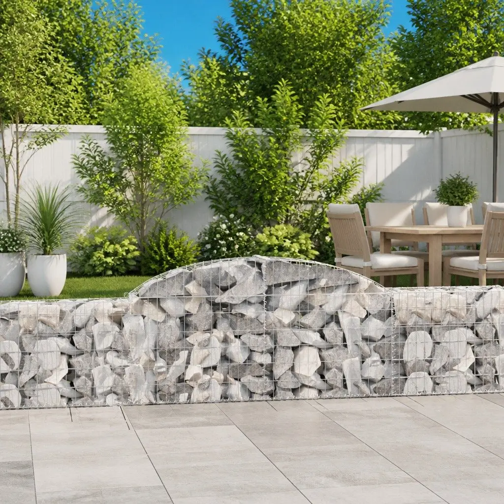 Arched Gabion Baskets Decorative Garden Barrier Outdoor 300 x 30 x 60/80 cm Silver 3 Piece