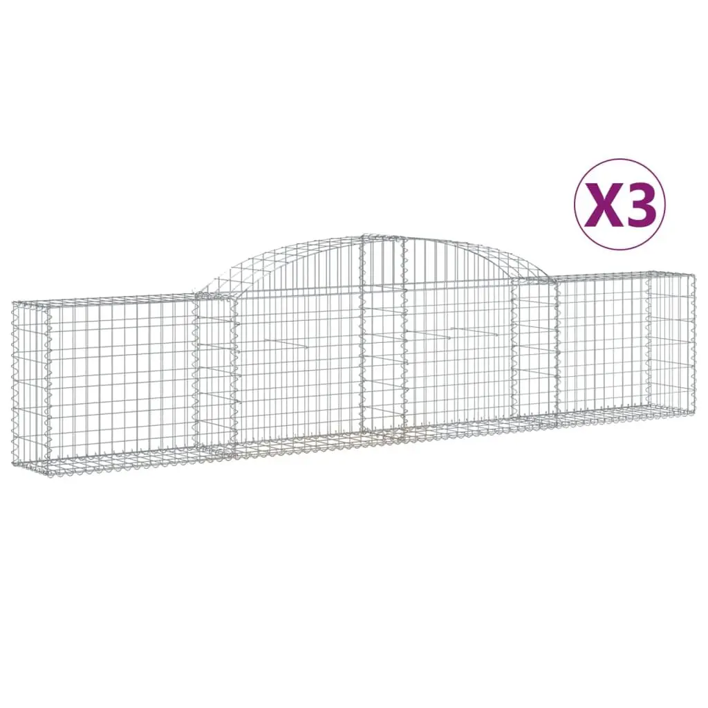 Arched Gabion Baskets Decorative Garden Barrier Outdoor 300 x 30 x 60/80 cm Silver 3 Piece