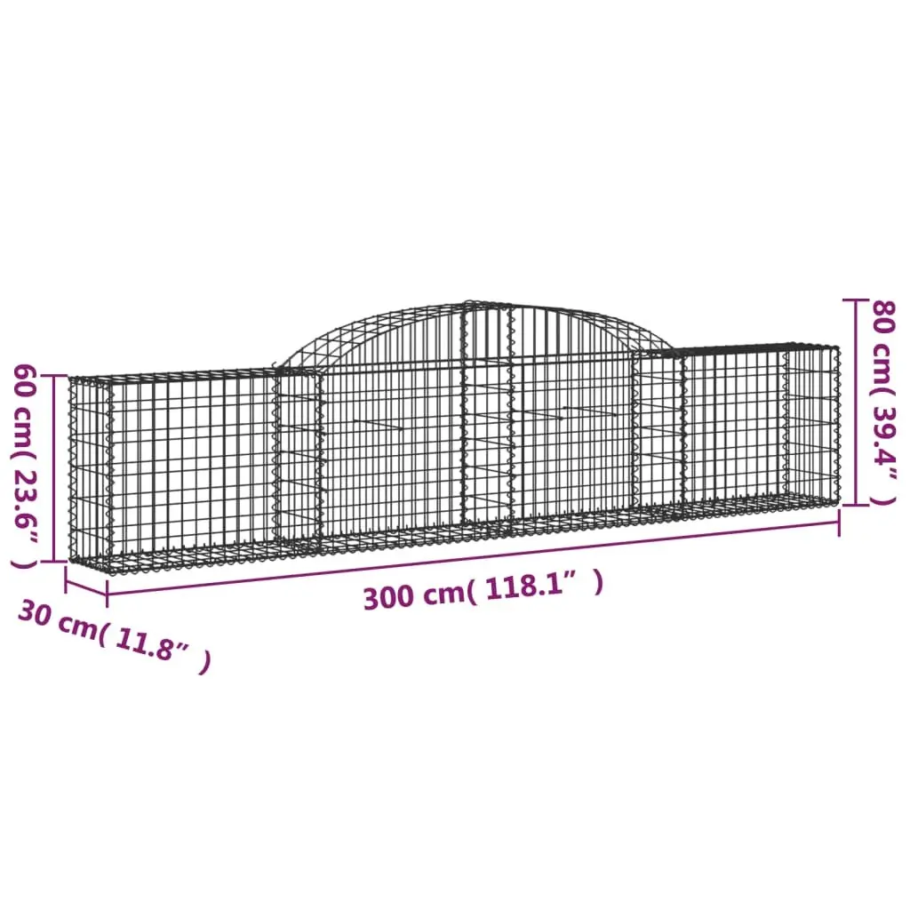 Arched Gabion Baskets Decorative Garden Barrier Outdoor 300 x 30 x 60/80 cm Silver 3 Piece