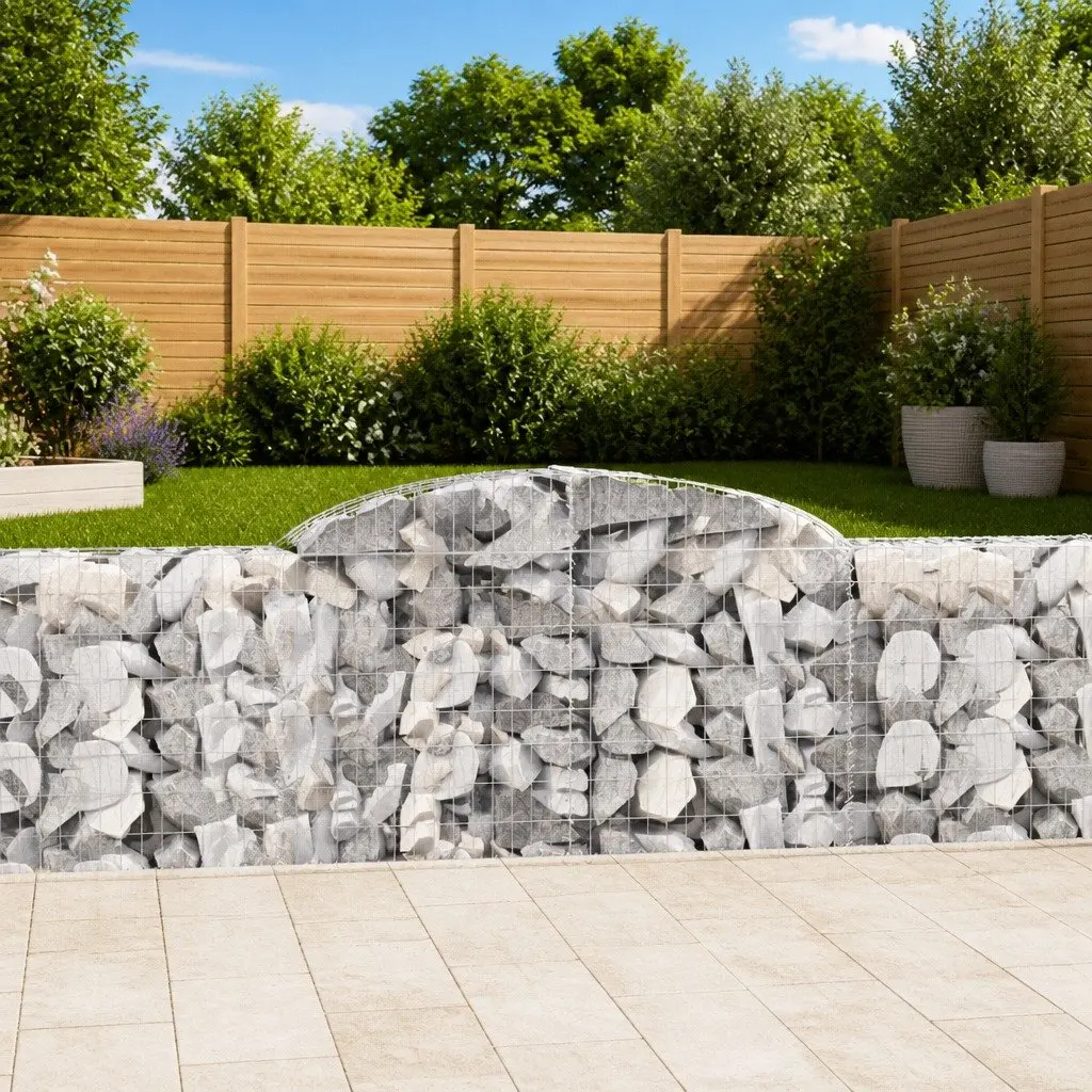 Gabion Baskets Decorative Garden Barrier 300x30x80/100cm Arched Silver 3 Piece