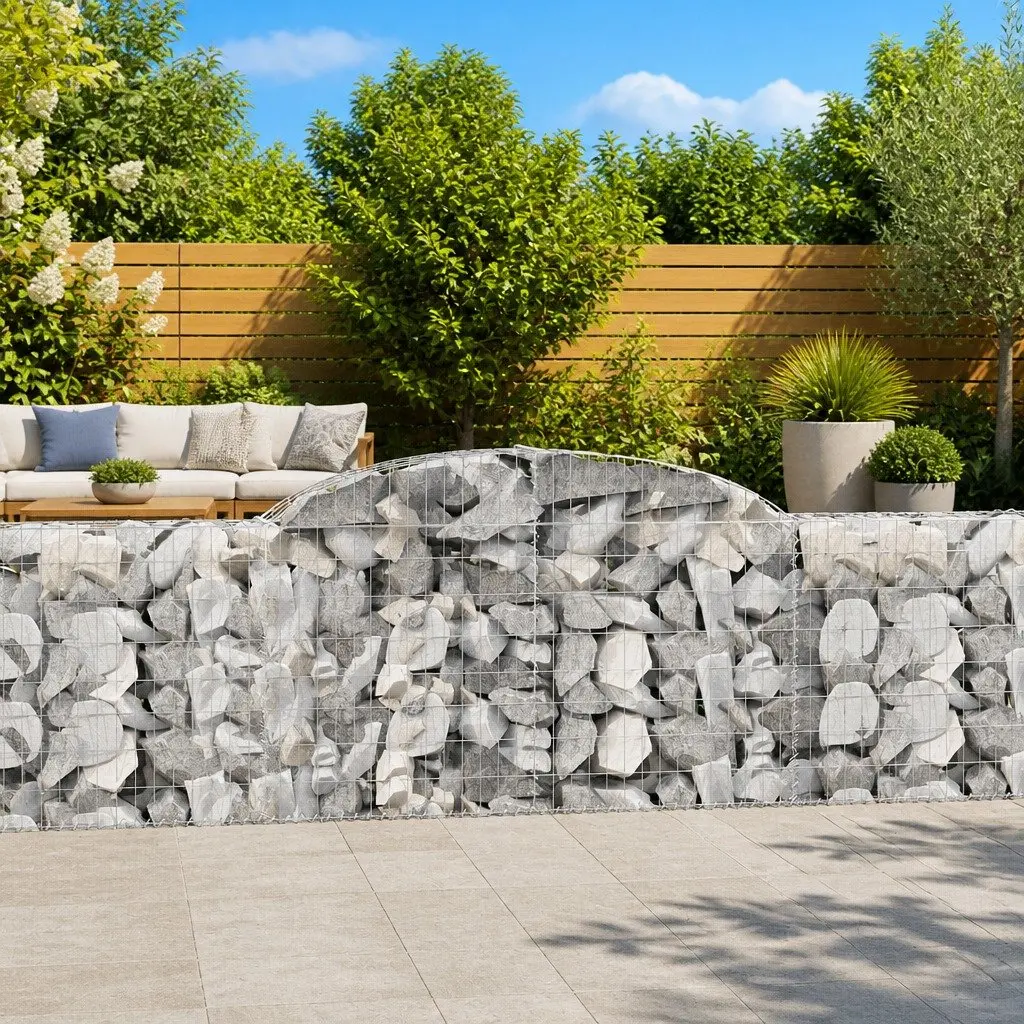 Arched Gabion Baskets Garden Barrier 300x30x80/100 cm Silver 4 Piece
