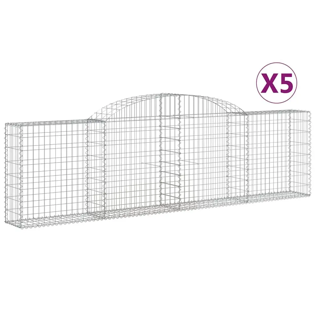 Arched Gabion Baskets Garden Barrier 300 x 30 x 80/100 cm Silver 5 Piece