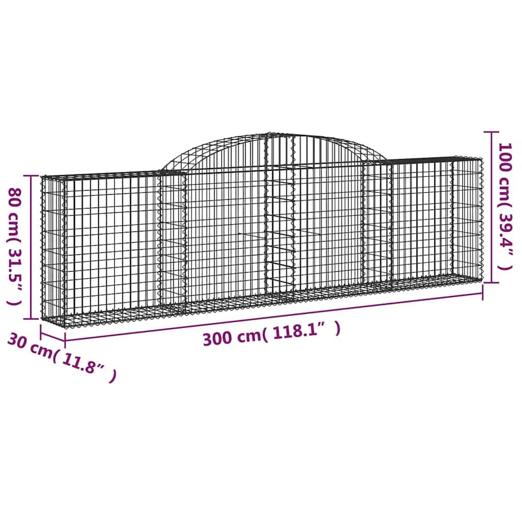 Arched Gabion Baskets Garden Barrier 300 x 30 x 80/100 cm Silver 5 Piece