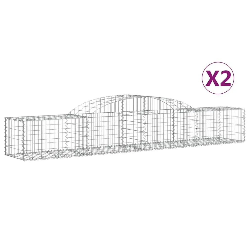 Arched Gabion Baskets Garden Barrier Set 2 pcs Silver Galvanised Iron 300 x 50 x 40/60 cm