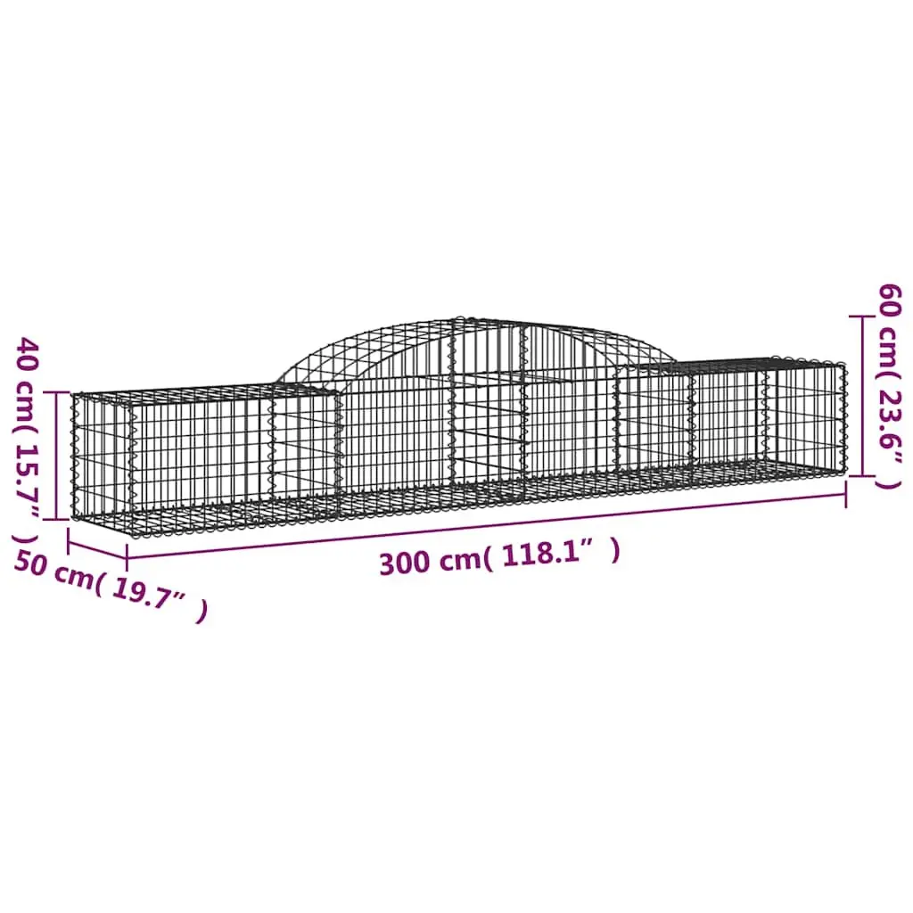 Arched Gabion Baskets Garden Barrier Set 2 pcs Silver Galvanised Iron 300 x 50 x 40/60 cm