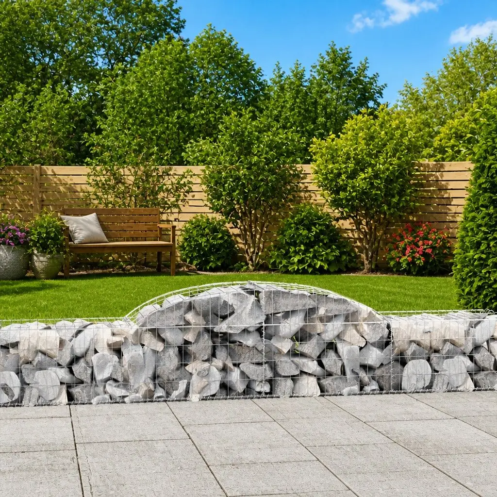 Arched Gabion Baskets Garden Barrier 300x50x40/60cm Silver Set 3pcs Outdoor Decorative