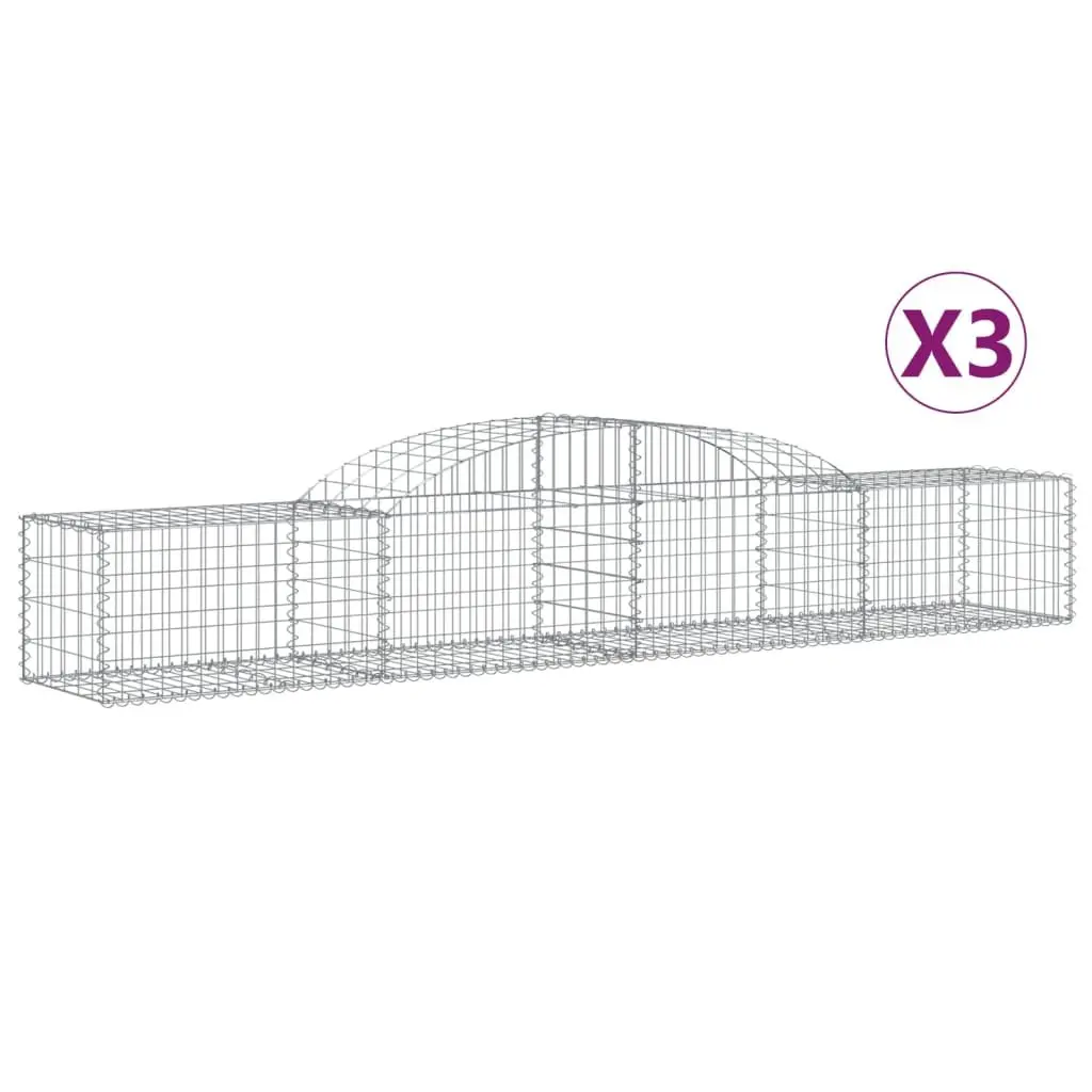 Arched Gabion Baskets Garden Barrier 300x50x40/60cm Silver Set 3pcs Outdoor Decorative