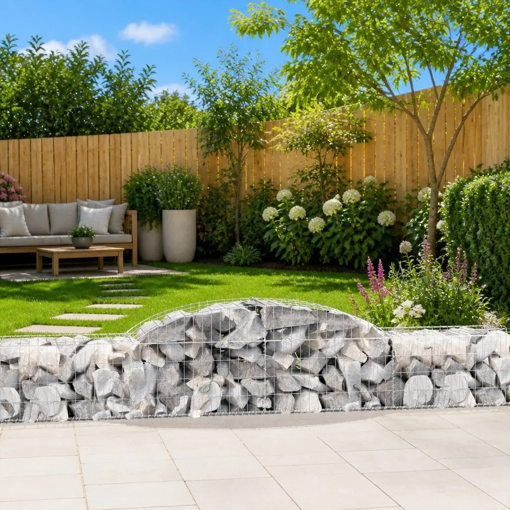 Gabion Baskets Arched Garden Retaining Wall Barrier 300x50x40/60 cm Silver 4 Piece