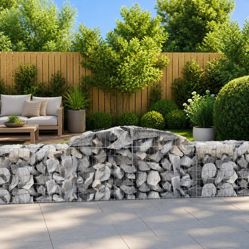 Arched Gabion Baskets Garden Barrier Retaining Wall 300 x 50 x 60/80 cm Silver 2 Piece