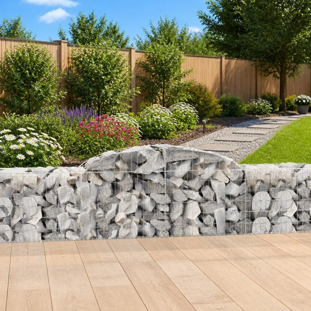 Arched Gabion Baskets Decorative Garden Barrier 3 Piece Set Silver 300 x 50 x 60/80 cm