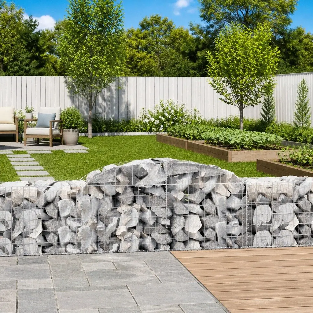 Arched Gabion Baskets Garden Barrier 300 x 50 x 60-80 cm Silver 4 Piece
