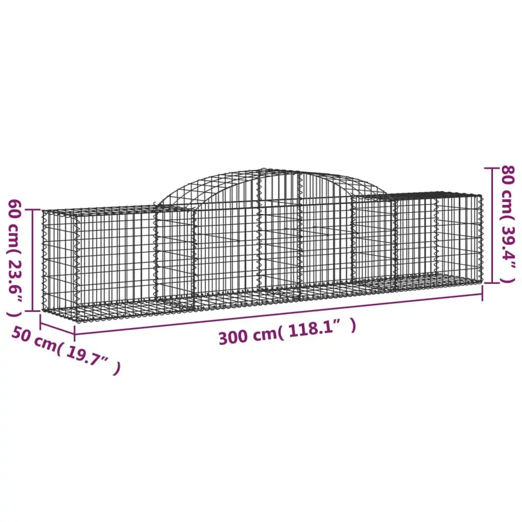 Arched Gabion Baskets Garden Barrier 300 x 50 x 60-80 cm Silver 4 Piece