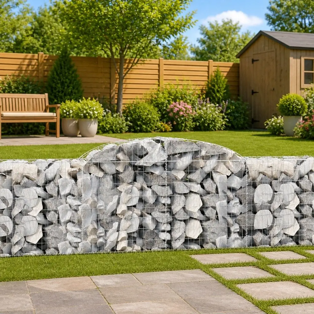 Arched Gabion Baskets Garden Barrier 300x50x80/100cm Silver 2 Piece