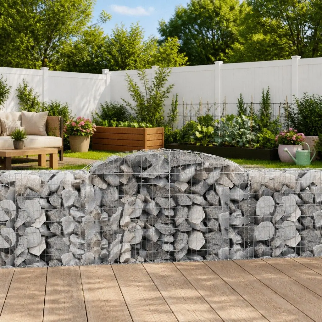 Arched Gabion Baskets Garden Decorative Retaining Wall Barrier 300 x 50 x 80 100 cm Silver 3 Piece