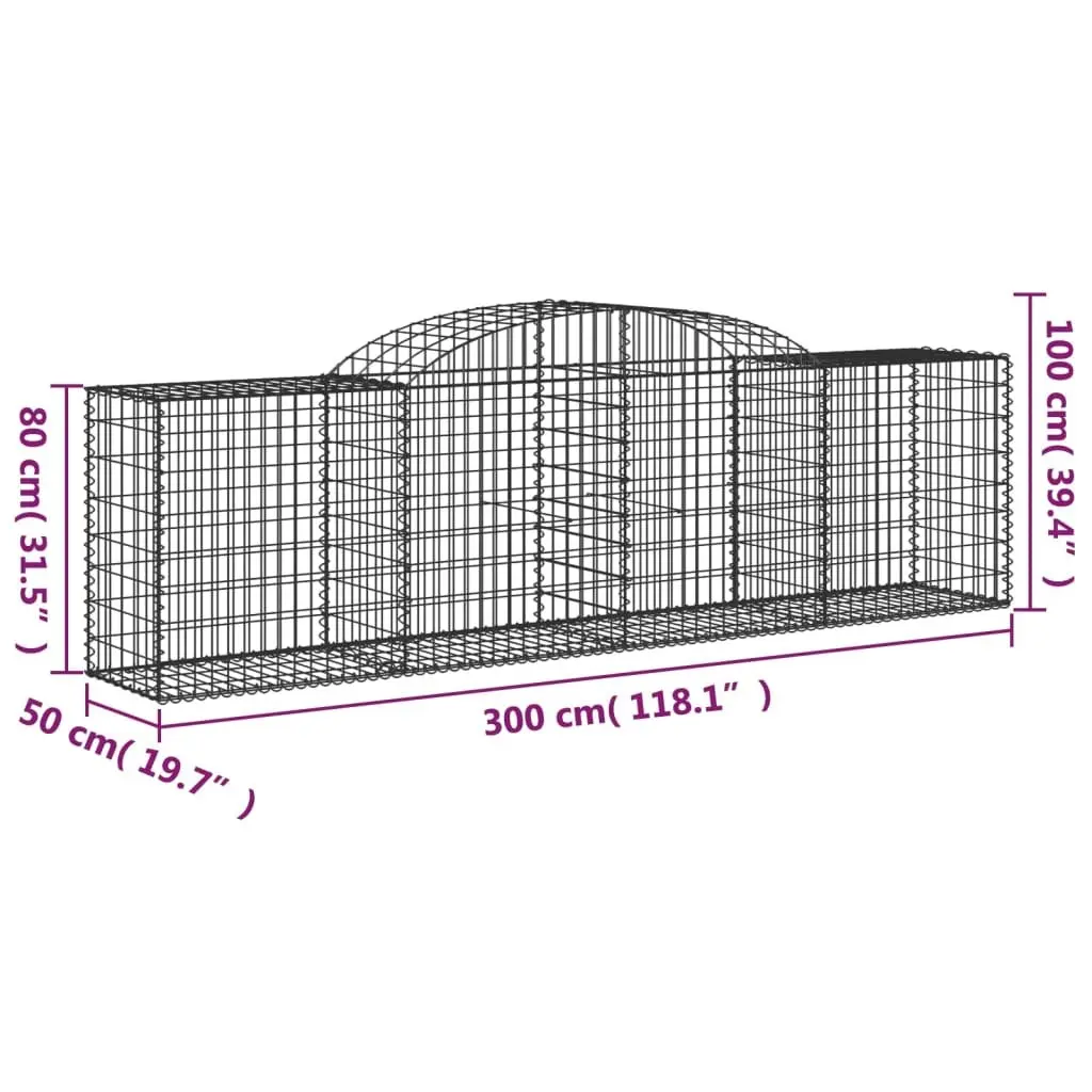 Arched Gabion Baskets Garden Barrier Retaining Wall 300 x 50 x 80/100 cm Silver 4 Piece