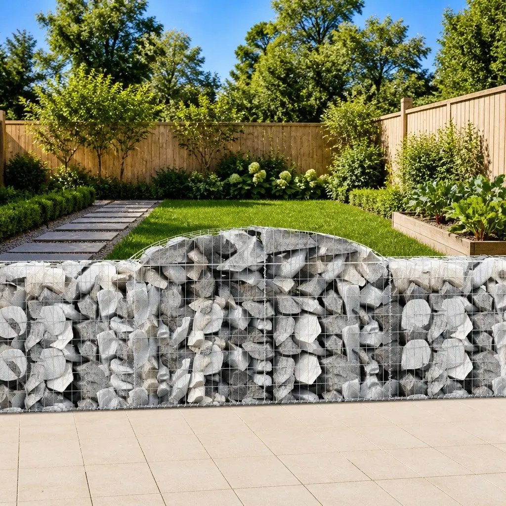 Arched Gabion Baskets Garden Barrier Retaining Wall 300 x 50 x 80/100 cm Silver 6 Piece