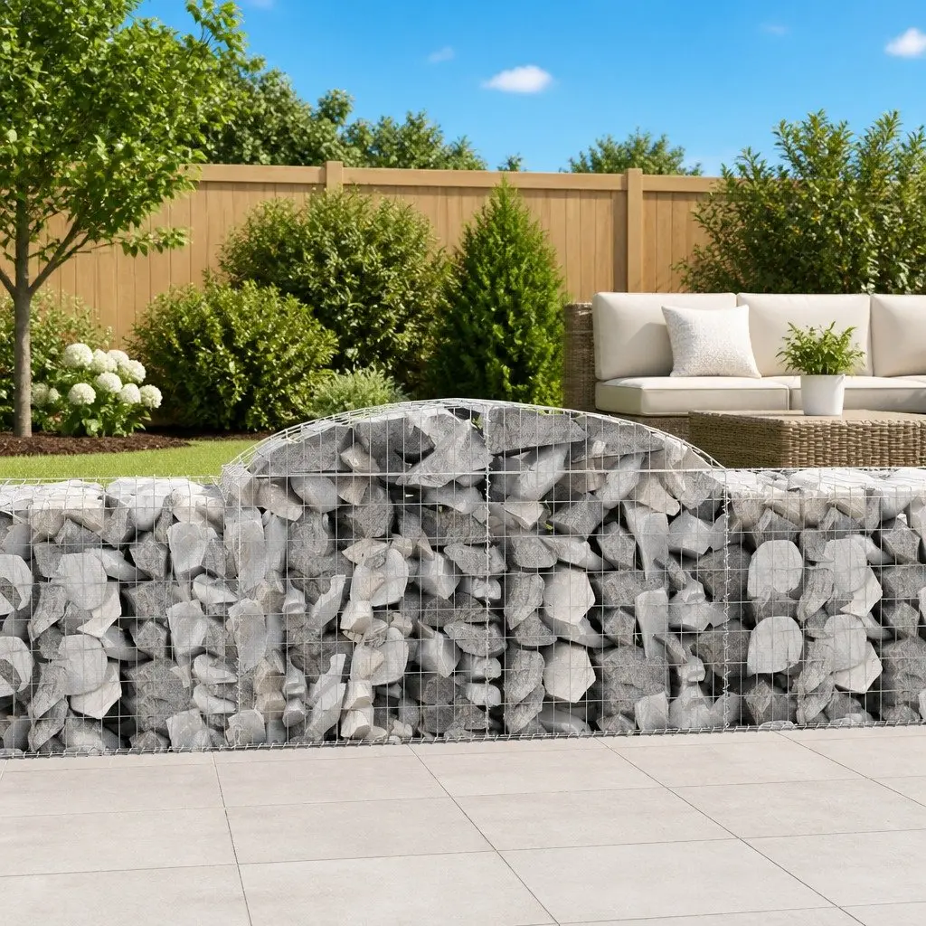 Gabion Baskets Arched Garden Barriers 7 Piece Galvanised Iron Silver