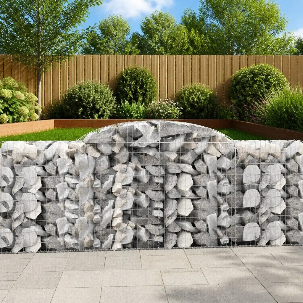 Arched Gabion Baskets Garden Retaining Wall Barrier 300x50x100120 cm Silver 2 Piece
